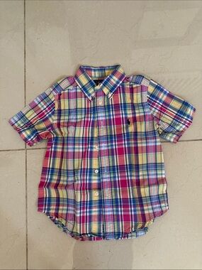 Ralph Lauren Short-Sleeve Bright Plaid Button-Down Shirt